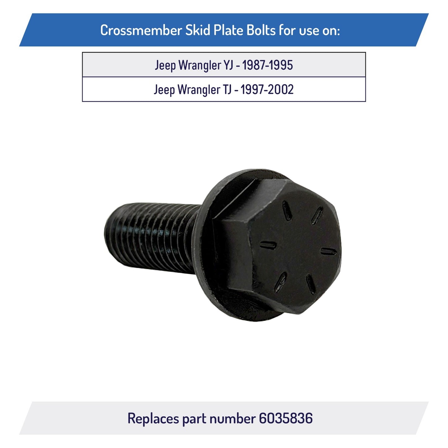 Crossmember Skid Plate Bolts for Jeep Wrangler YJ TJ 1987-2002 - 6035836 (6)