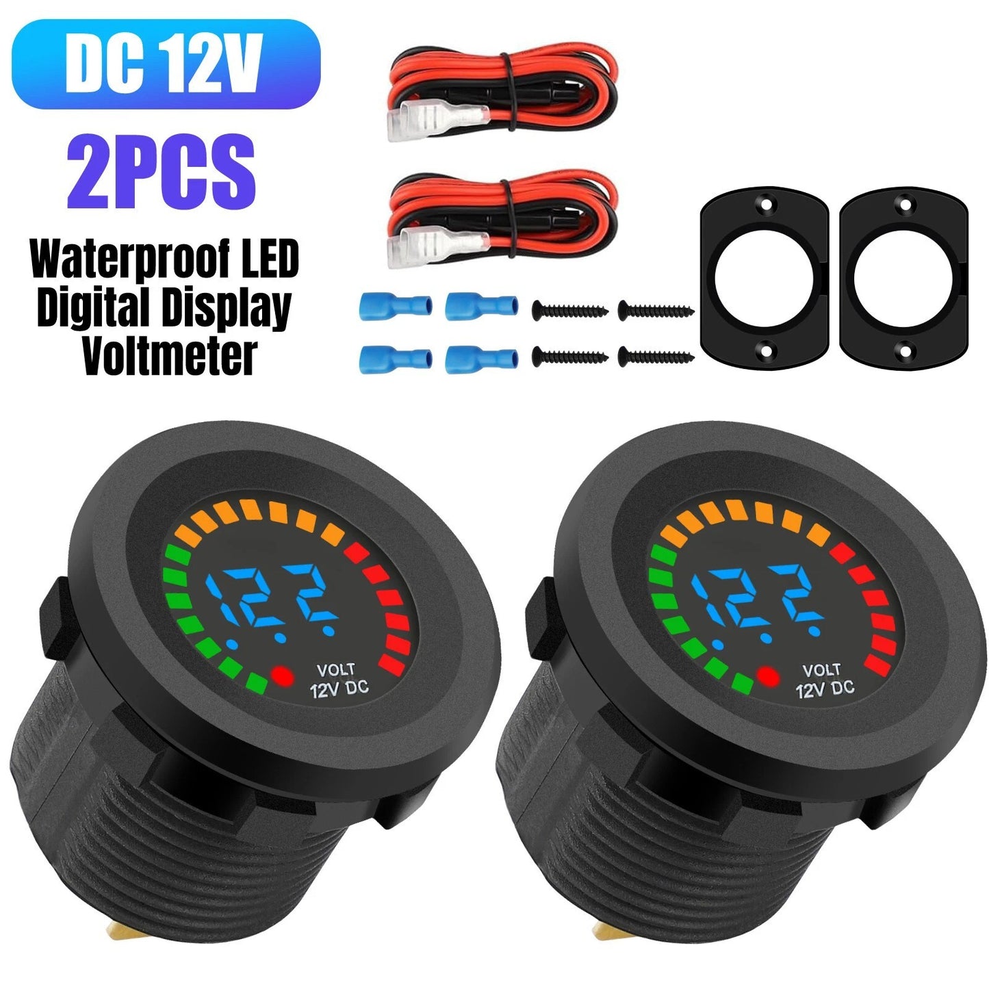 2x Waterproof Car Battery Meter Voltmeter LED Digital Display Voltage Gauge 12V