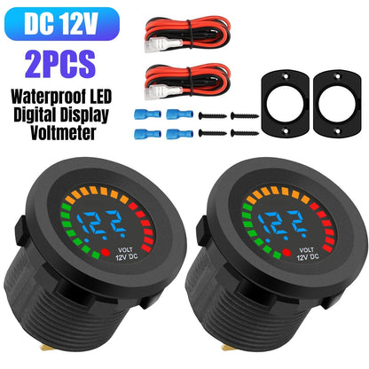 2x Waterproof Car Battery Meter Voltmeter LED Digital Display Voltage Gauge 12V