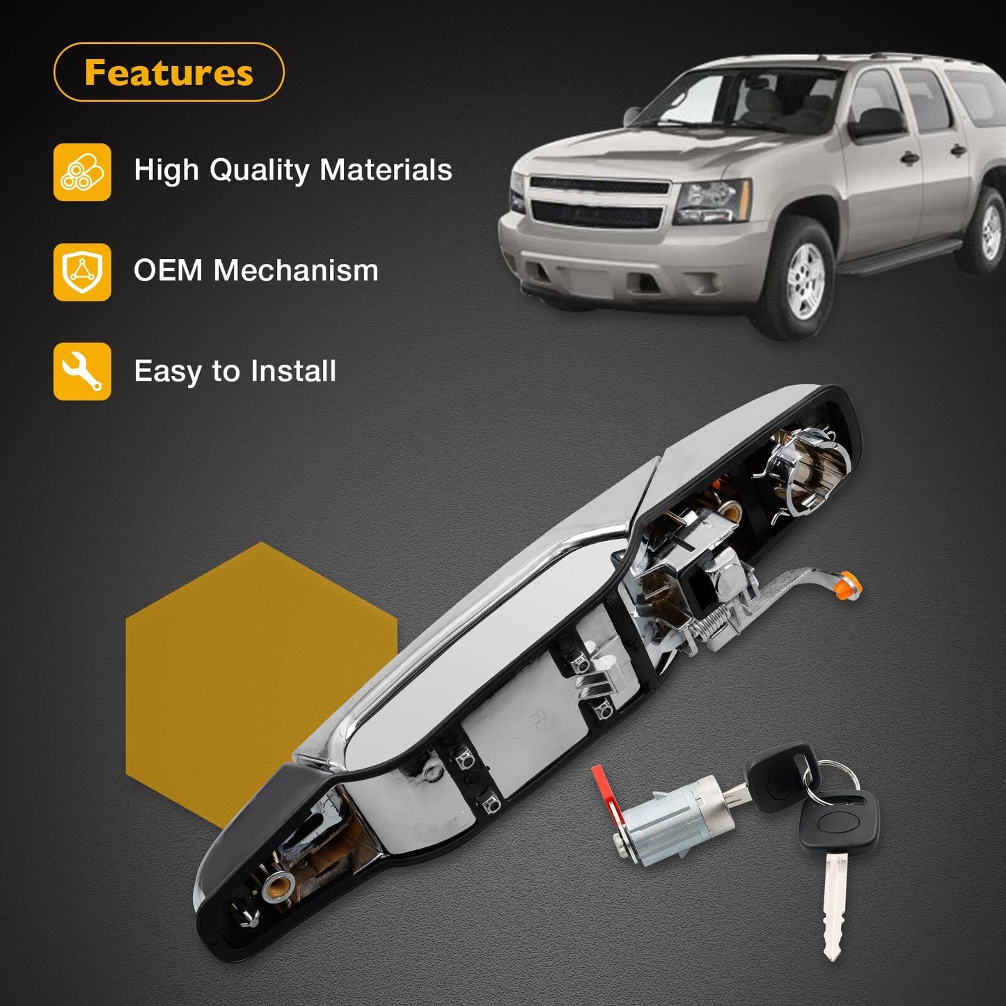 Exterior Door Handle Driver Side w/ Lock Cylinder For 2007-13 Chevy GMC Cadillac