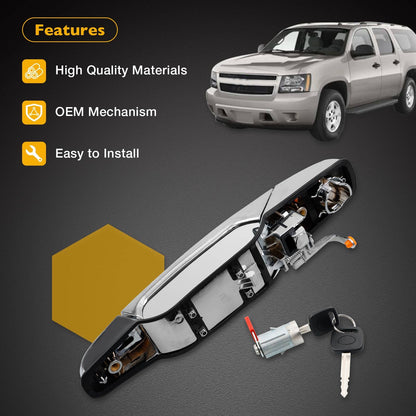 Exterior Door Handle Driver Side w/ Lock Cylinder For 2007-13 Chevy GMC Cadillac