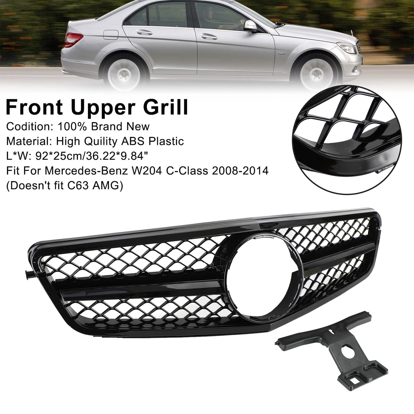 Gloss Black Grill Grille Fits Mercedes Benz W204 C250 C350 2008-13