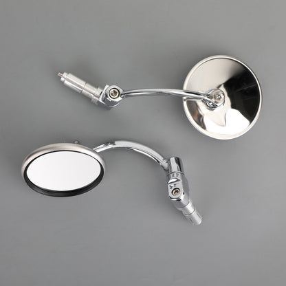 Chrome Round Rearview Mirrors Bar End Mirror for Motorcycle Chopper Cafe Racer