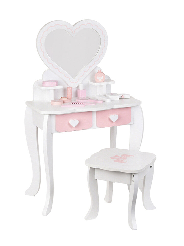 Kids Girls Vanity Table Children Dressing Mirror Make Up Desk Toy Play Gift Set