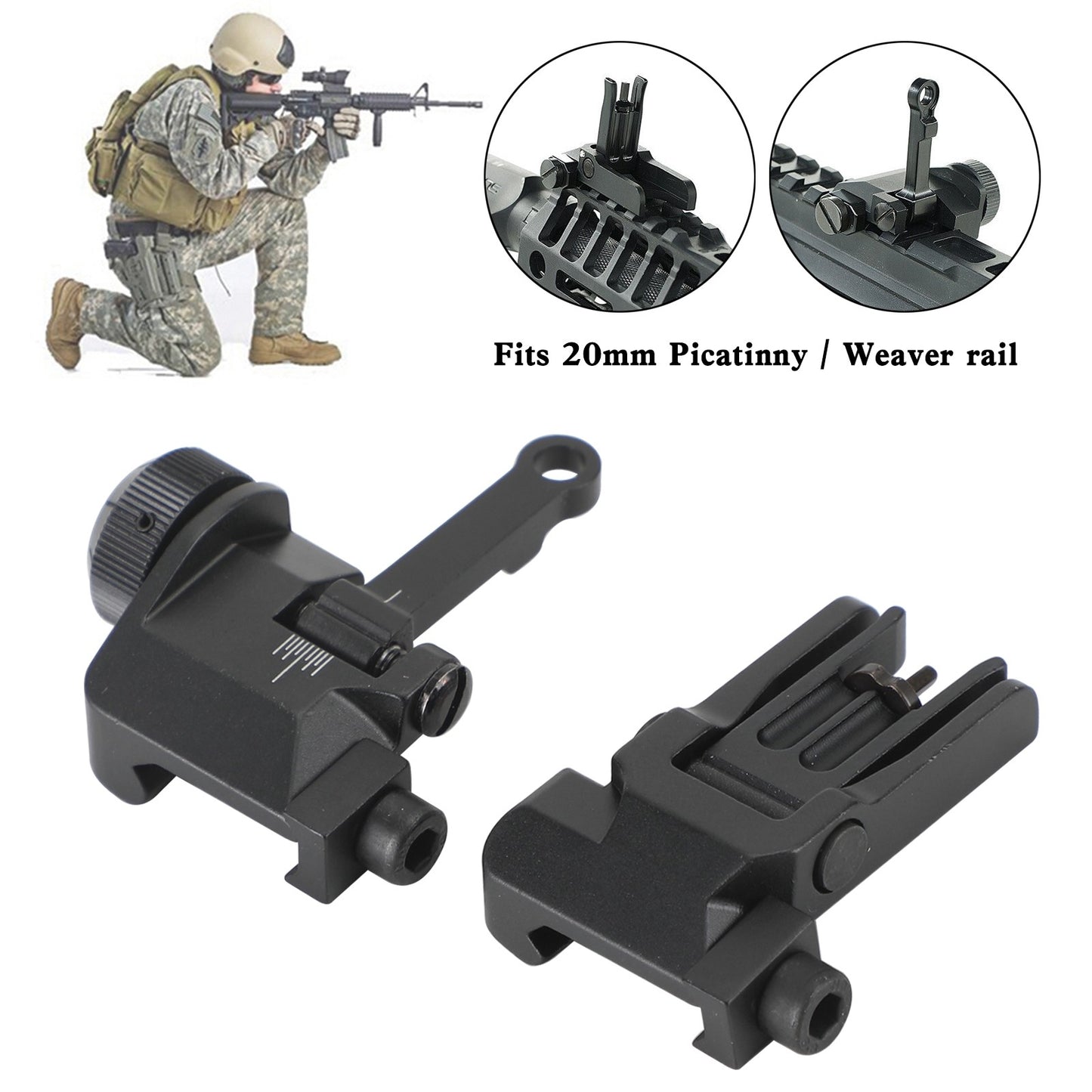 Folding Back Up Iron Sight Flip Up Front Rear Set Picatinny Rail KAC300