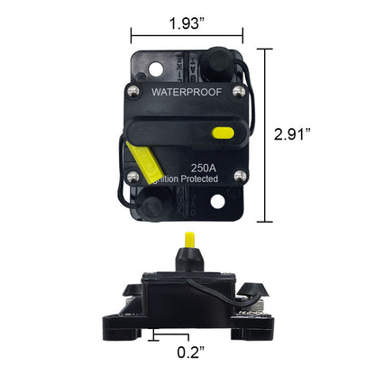 250A Circuit Breaker w Reset Waterproof for Auto Trailer Truck RV Marine Audio