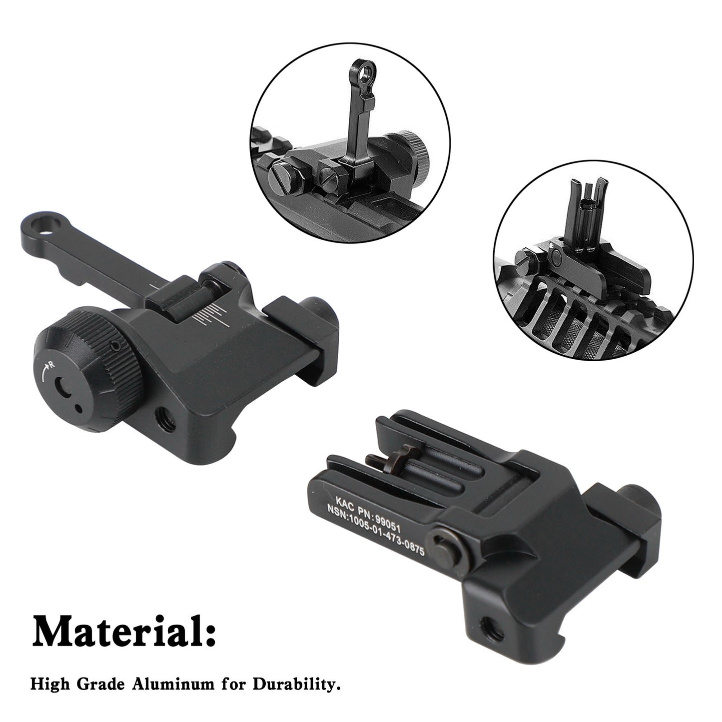 Folding Back Up Iron Sight Flip Up Front Rear Set Picatinny Rail KAC300