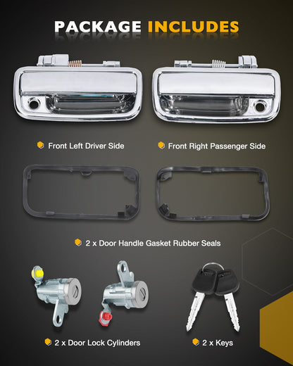 2Pcs Front Exterior Door Handles w/ Lock Cylinders For 95-12 Toyota Tacoma Hilux