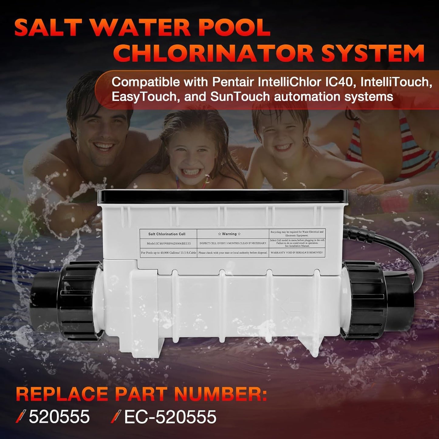 EC-520555 Salt Chlorine Generator Cell For Pentair IntelliChlor IC40 40000Gallon