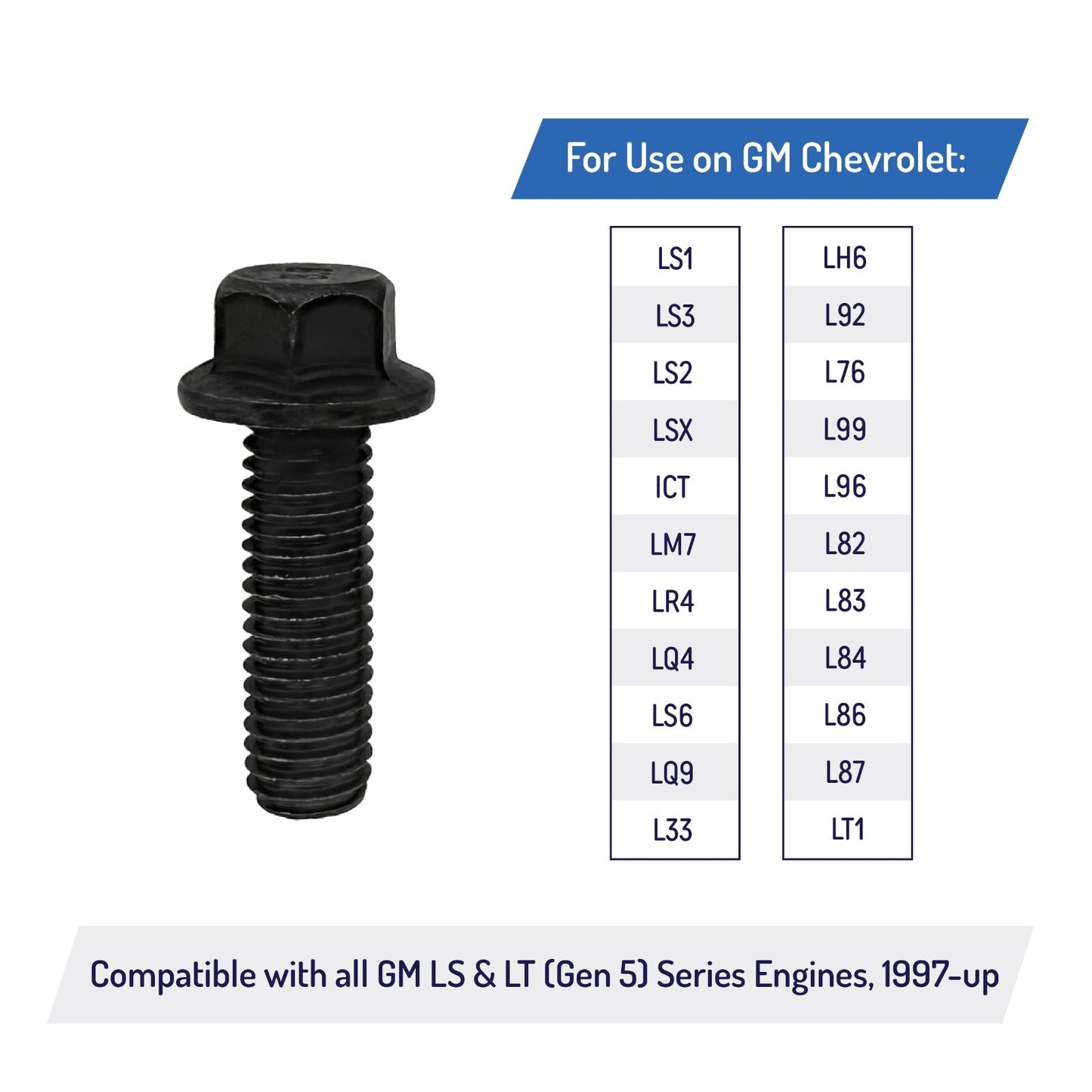 Exhaust Manifold Header Bolts for GM Chevy LS LT Engine LS1 LS2 LS3 LSX - Black
