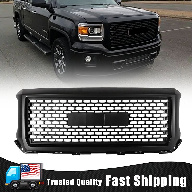 Front Upper Bumper Grille Matte Black For GMC Sierra 1500 2014 2015 Denali Style