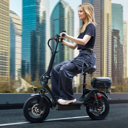 Electric Folding Scooter 48V 500W 14" Tires w/ Basket Commuter E-Bike 20MPH*