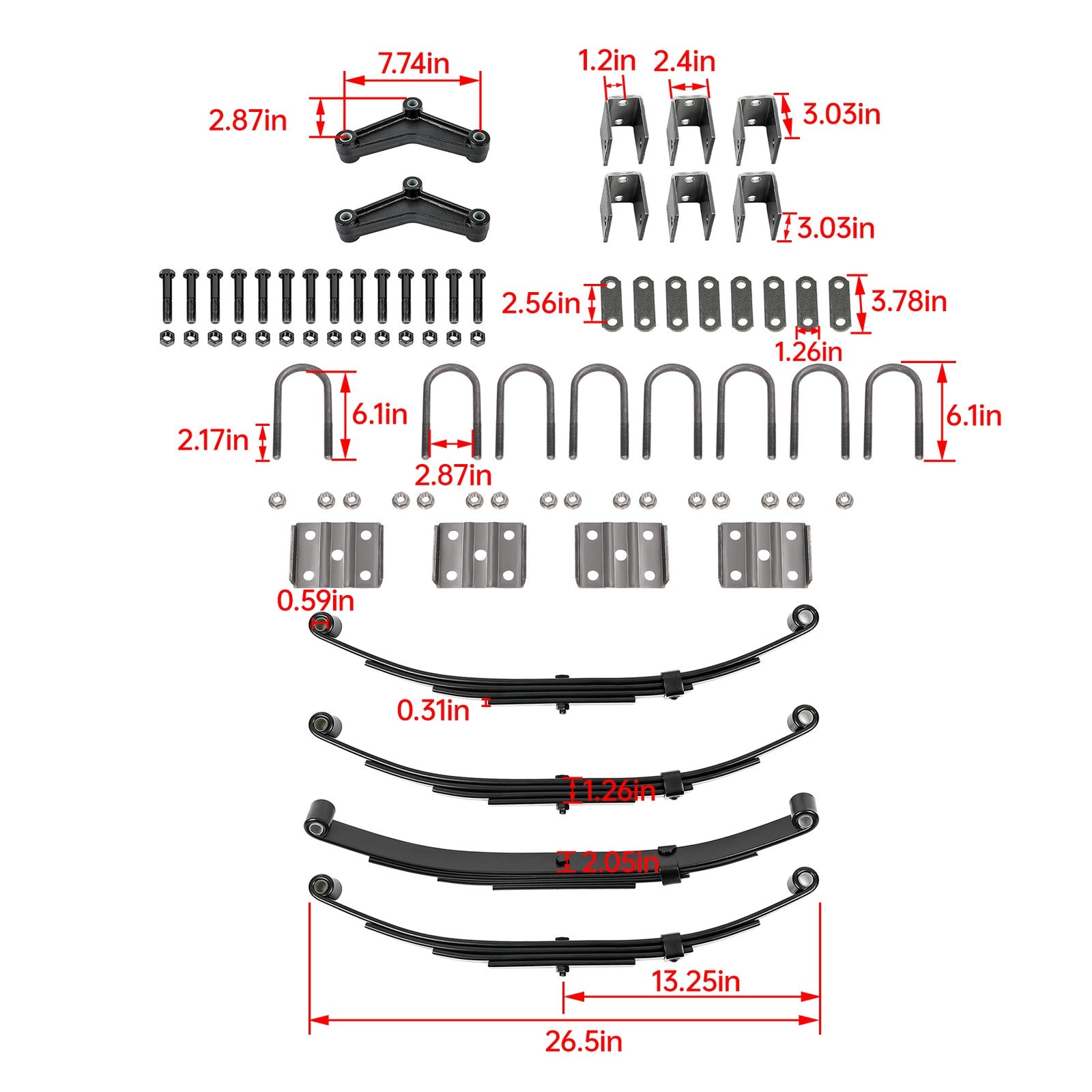 Solid Spare 3500lbs Tandem Trailer Axle Suspension Kit Leaf Springs U-bolt + Hanger Set