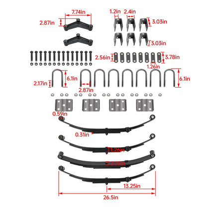 Solid Spare 3500lbs Tandem Trailer Axle Suspension Kit Leaf Springs U-bolt + Hanger Set