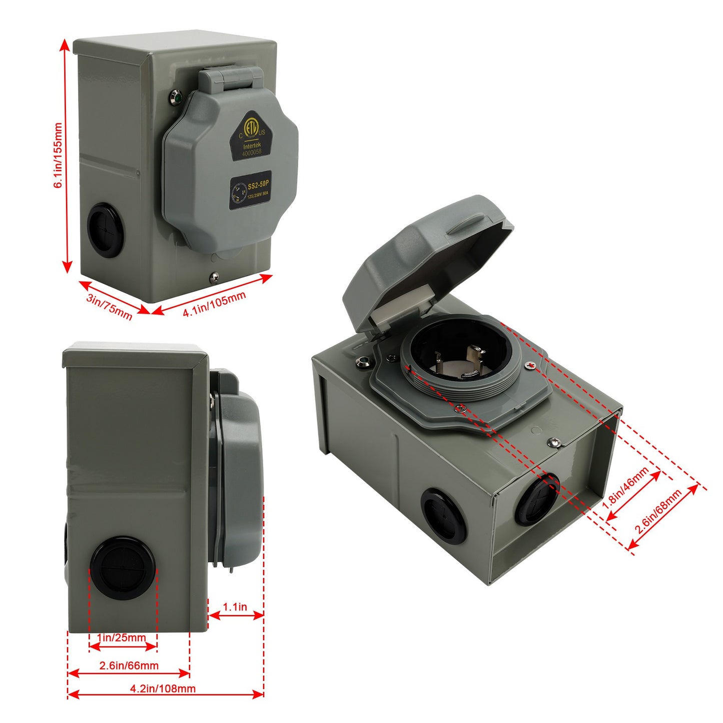 RV 50 Amp Power Inlet Box Receptacle 3 Prong Locking Plug with LED Light