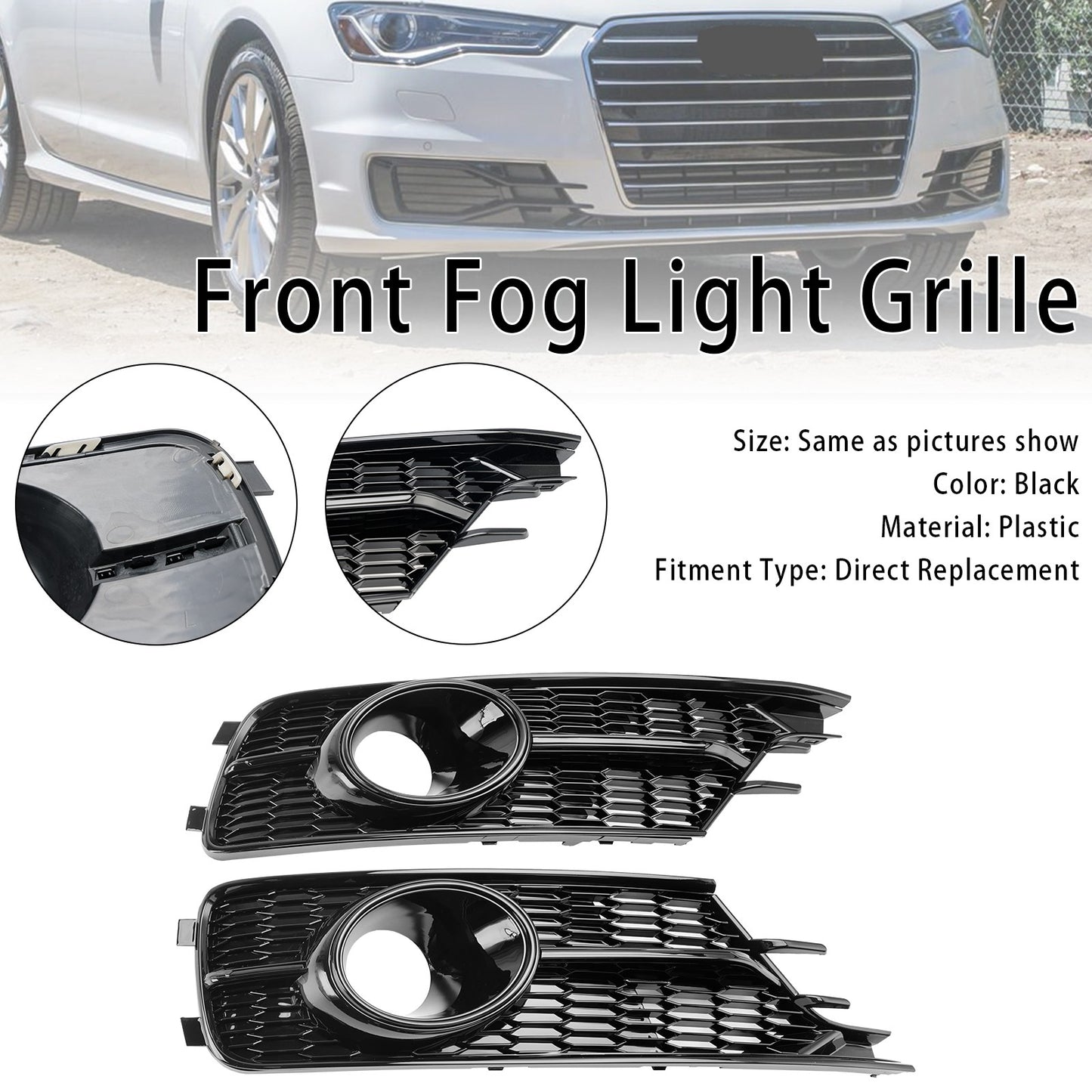 ??Pair Front Bumper Lower Light Cover Grille Fit AUDI A6 C7 2016-2018 W/ACC Hole