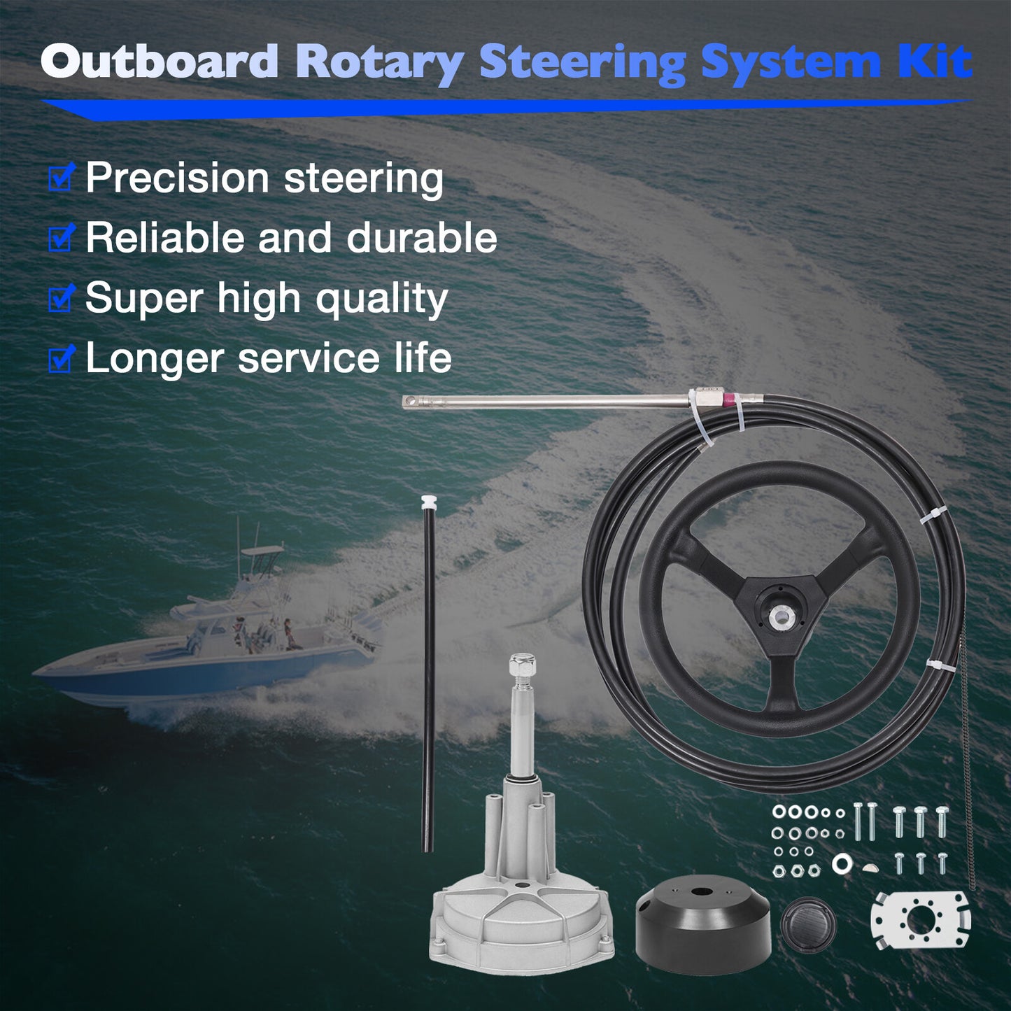 16 Ft Feet Boat Rotary Steering System w/ Wheel Kit For Outboard Marine SS13716