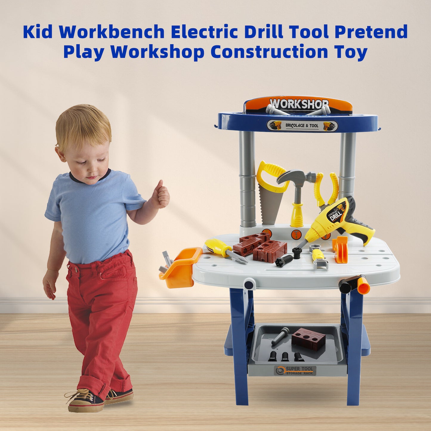 37+Pcs Kid Workbench Electric Drill Tool Pretend Play Workshop Construction Toy