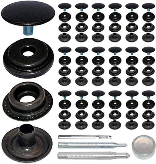 Solid Spare Heavy Duty Snap Fastener Button Kit 70 Set 15mm 5/8" Stainless Steel for Leather