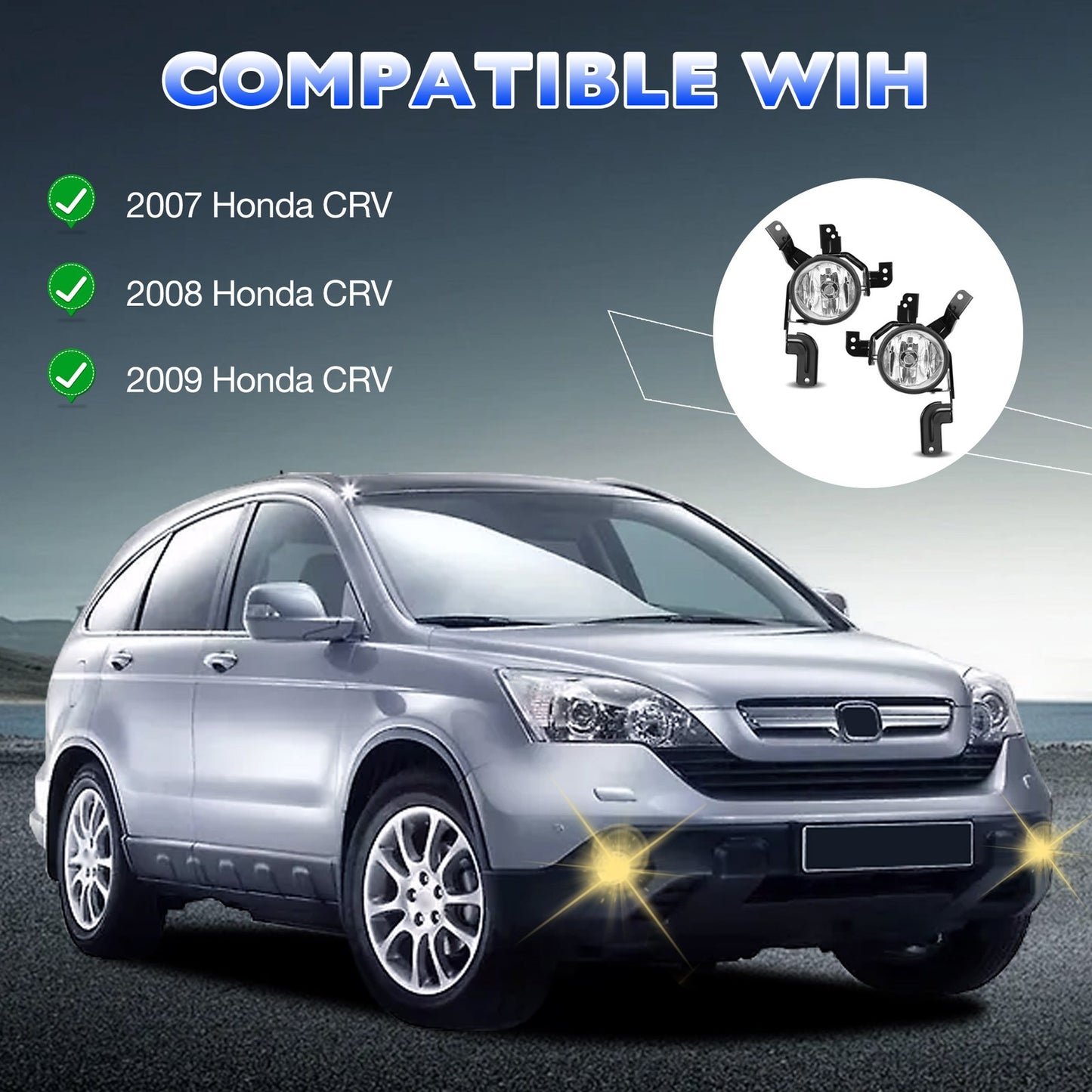 For Honda CRV 2007-2009 Front Bumper Driving Lamps Clear Fog Light Kit Pair