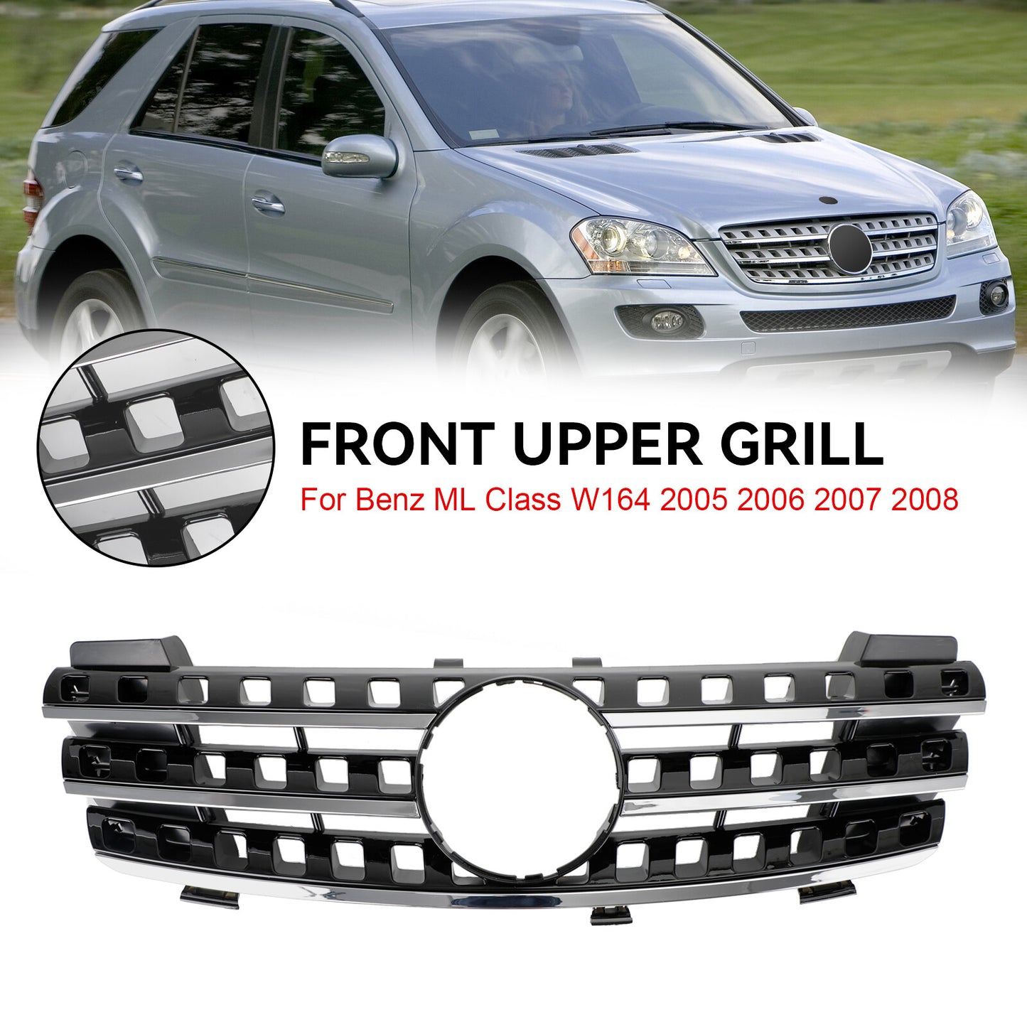 Front Bumper Grille Grill Fit Mercedes ML-Class W164 2005-2008 Chrome/Black