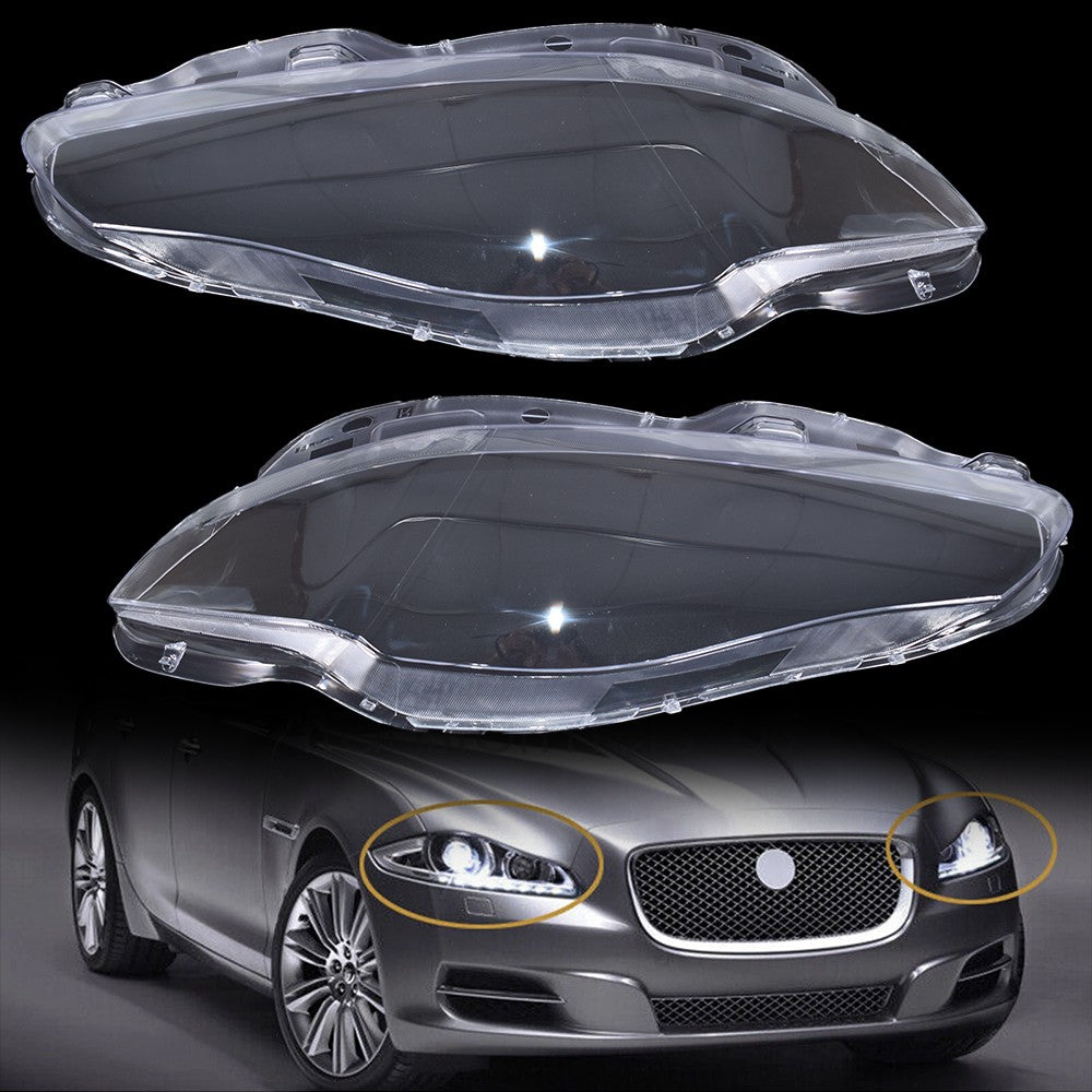 Pair For Jaguar XJ XJL 2010-2019 Front Headlamp Headlight Lens Cover Shell Clear