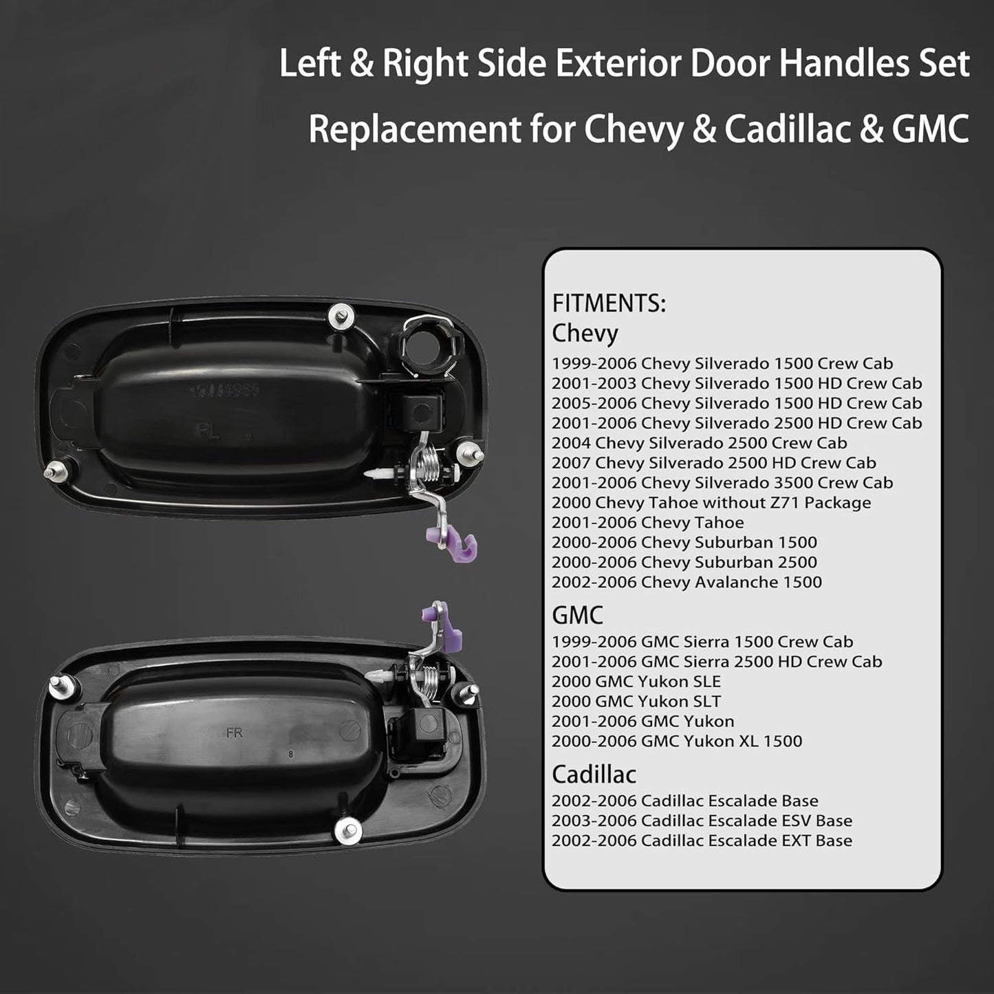 4Pcs Exterior Door Handle Front Rear Side For 99-07 Chevy Silverado GMC Cadillac