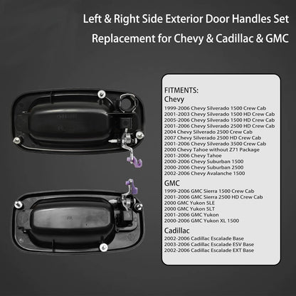 4Pcs Exterior Door Handle Front Rear Side For 99-07 Chevy Silverado GMC Cadillac