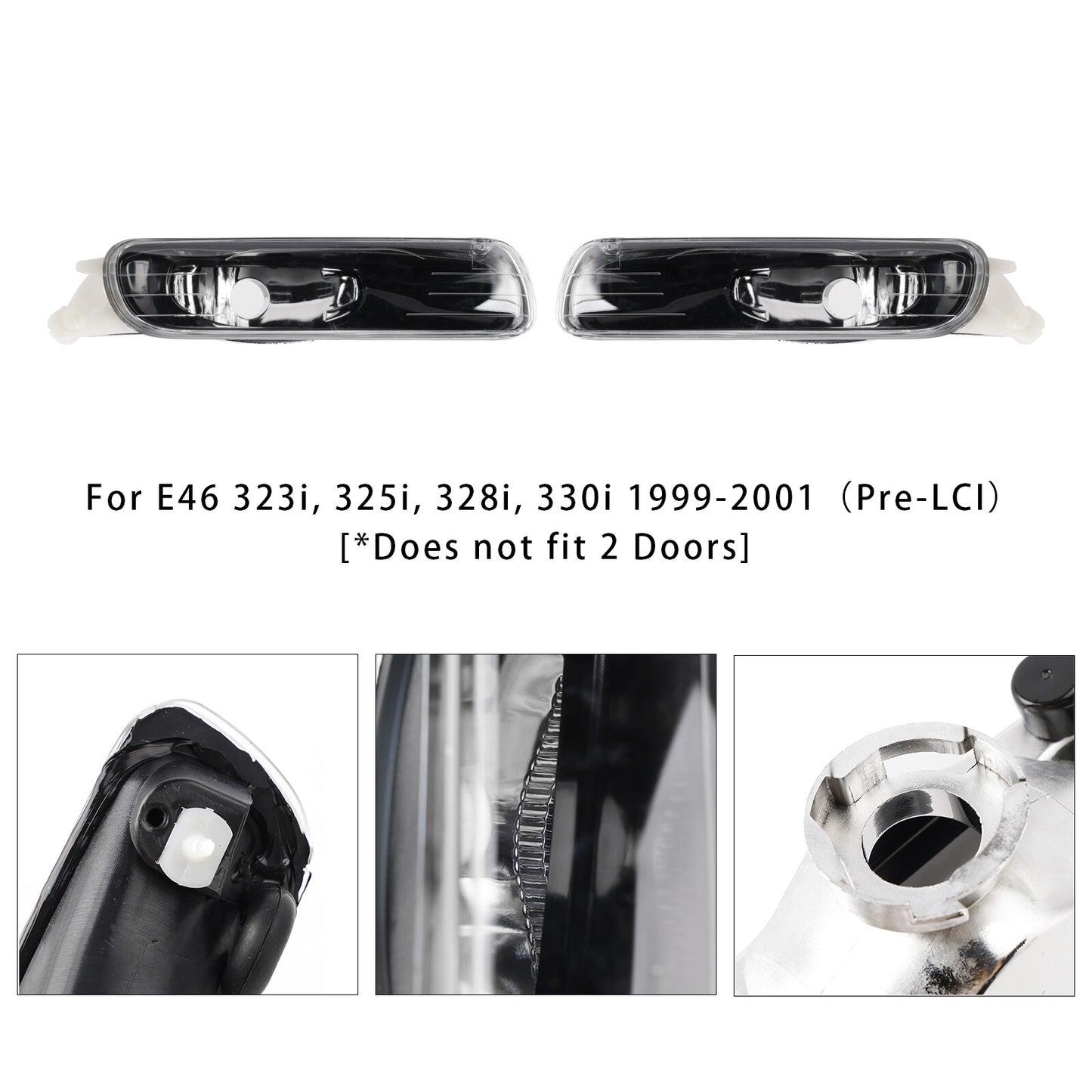 Pair Front Bumper Fog Light Without Blubs  For E46 323i 325i 1998-2001（Pre-LCI）