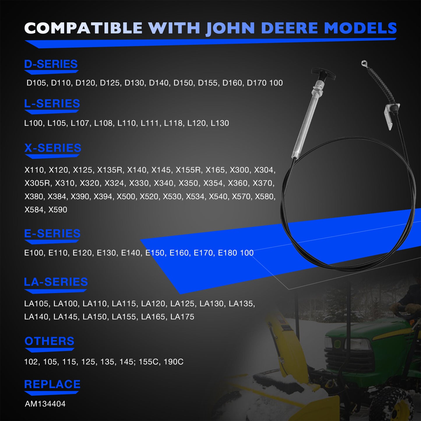 AM134404 Spout Control Input Cable Fits John Deere 44" Snow Blower X340 X500