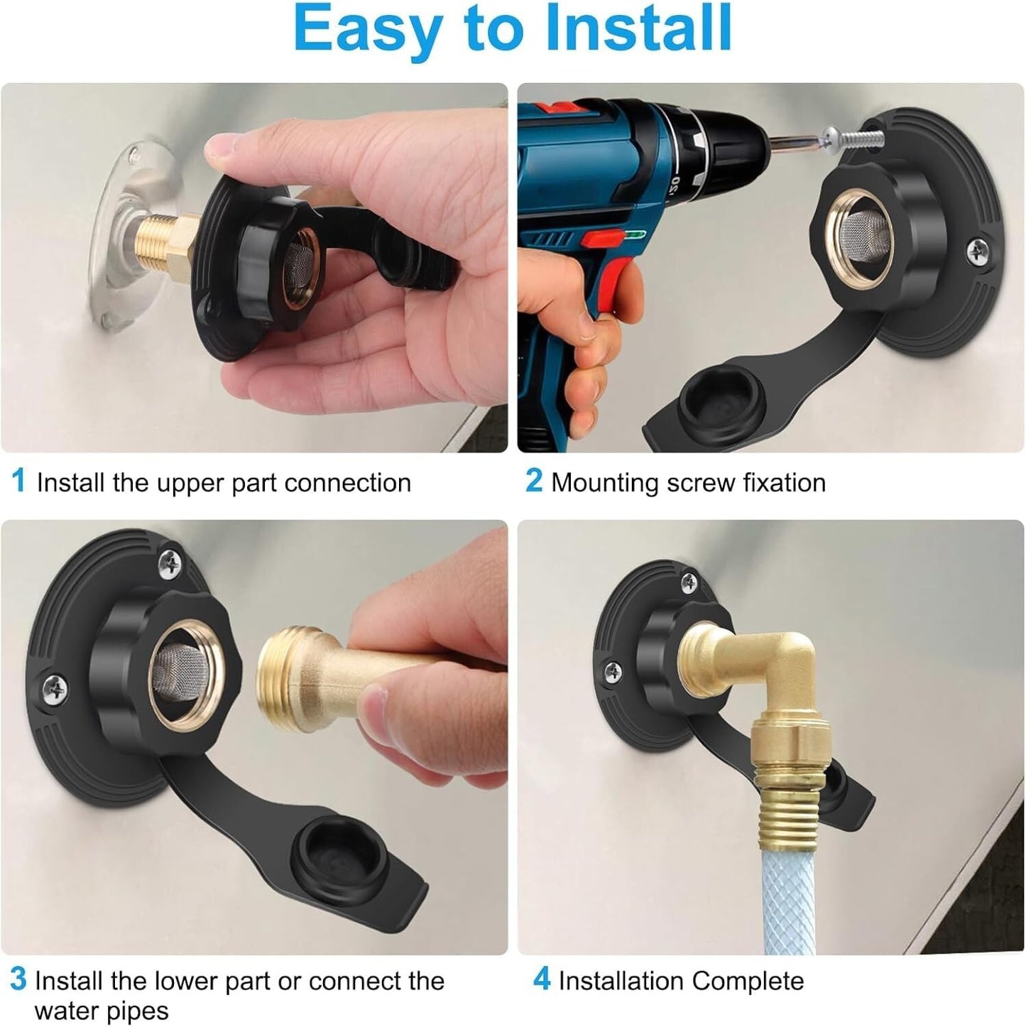 RV City Water Fill Inlet Kit with Check Valve Flange Solid Brass Hose Connector