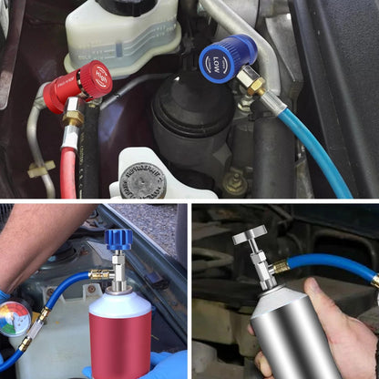 Car A/C R1234YF Quick Coupler Adapter Set with Self-Sealing & Puncture Can Tap