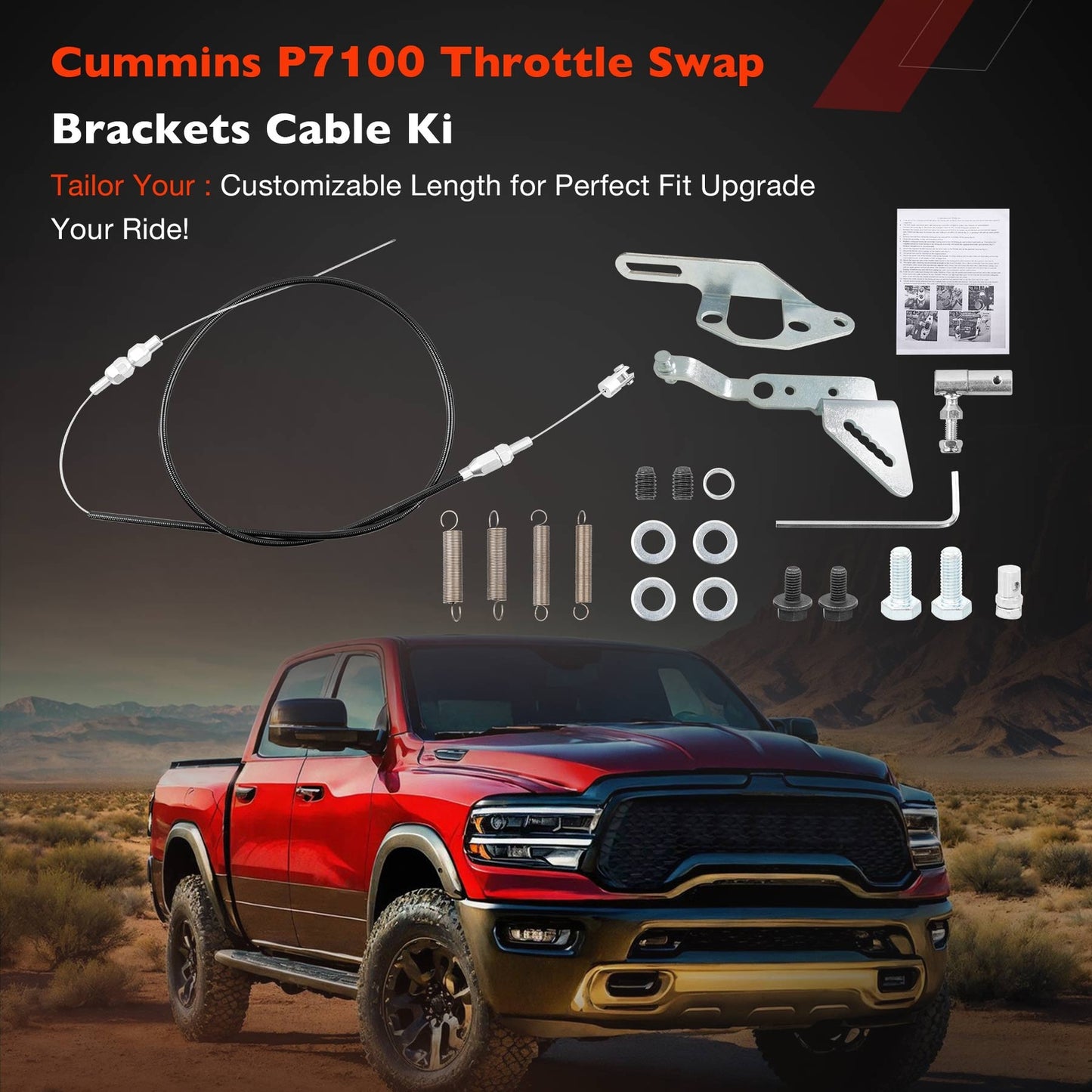 P7100 Throttle Swap Kit w/ 60" Adjustable Cable Mounting Brackets Return Springs