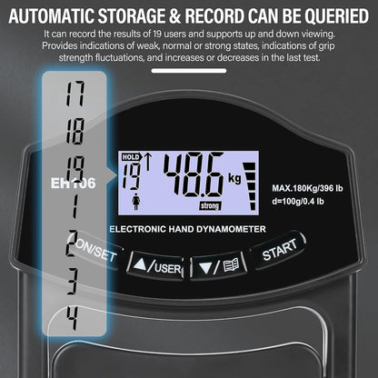 Grip Strength Tester 396Lbs/180Kg Digital Hand Dynamometer Grip Strength Meter