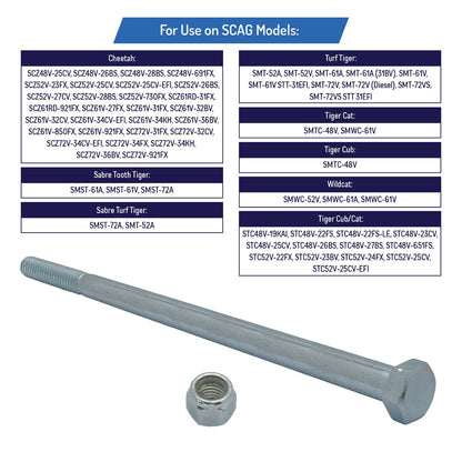 Wheel Axle Bolt Set 1/2-13 x 9-1/2" for SCAG Turf Tiger Cubs 04001-167 (2 Pack)