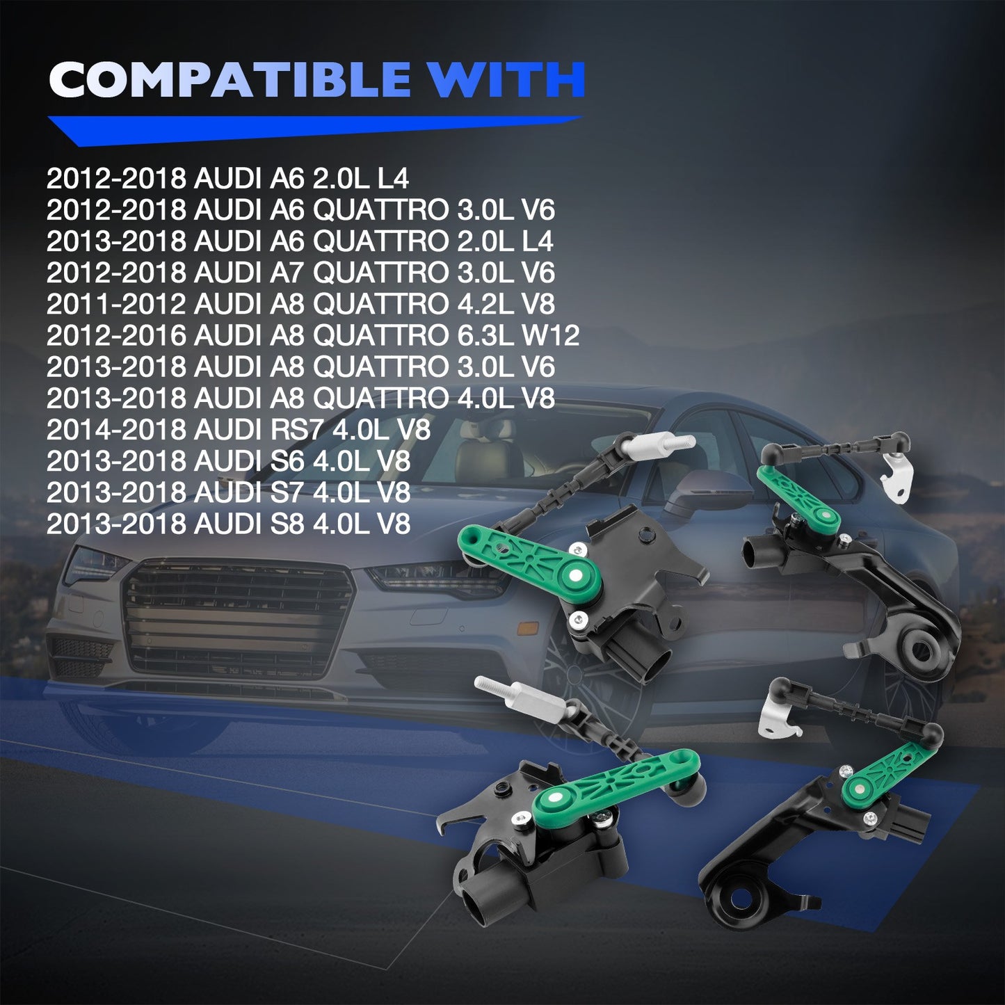 4x Front Left Air Suspension Height Level Sensors For 11-18 Audi A6 A7 S6 S7 S8