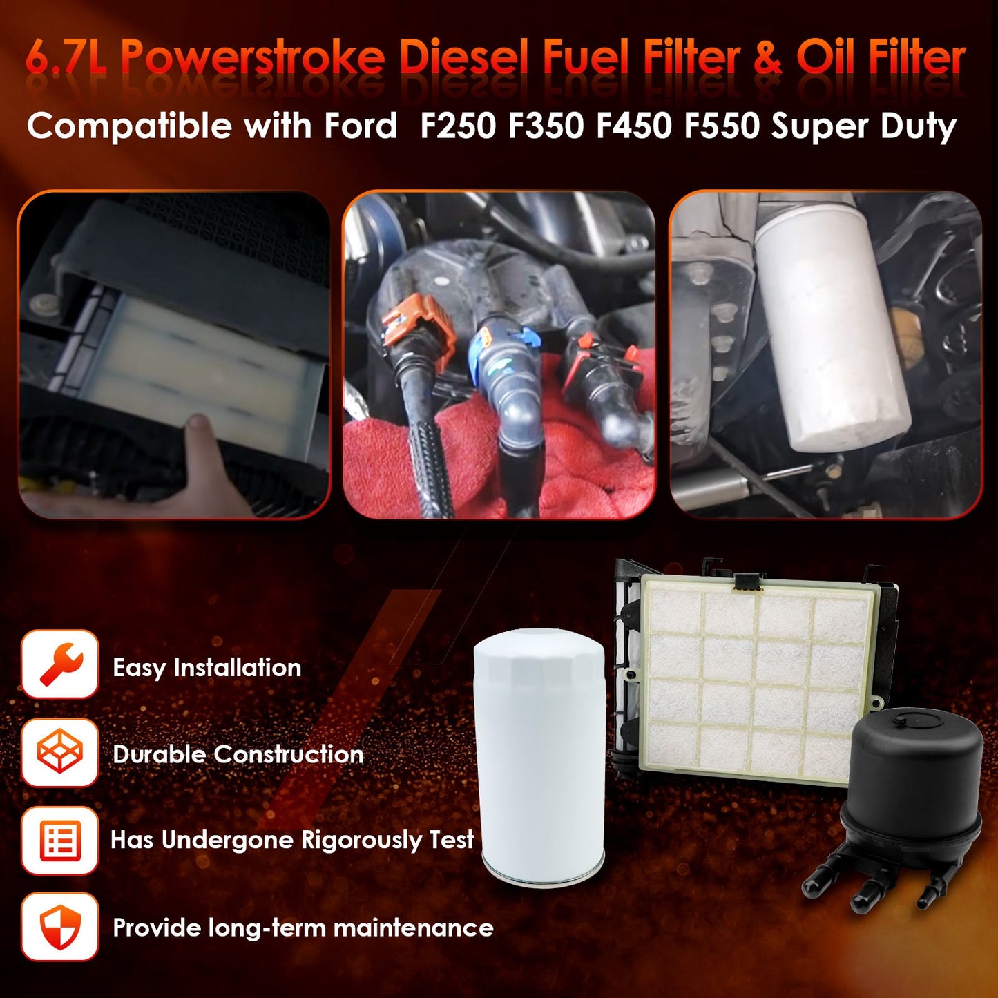 6.7 Diesel Fuel Oil Filter Kit Fit 2017-2023 F-250 F-350 F-450 F-550 Super Duty