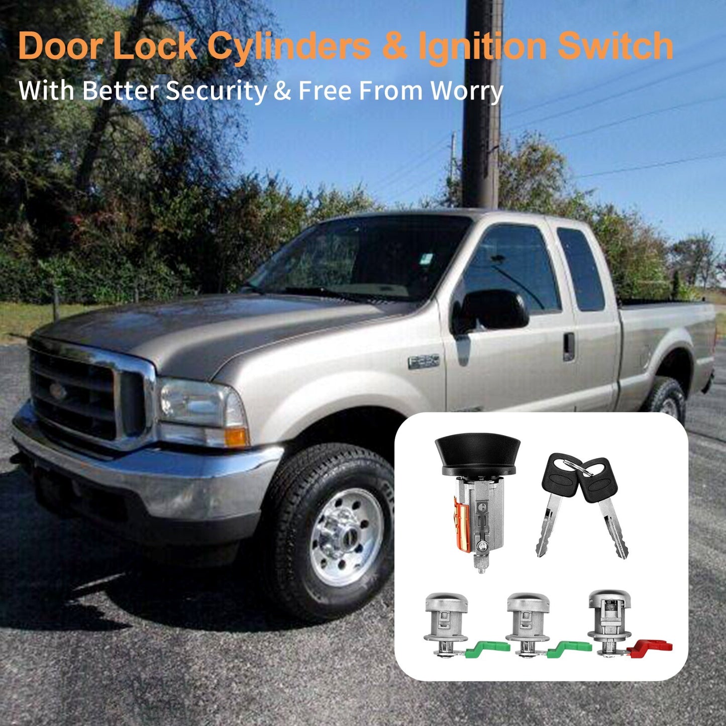 Door Lock Cylinders & Ignition Switch w/ Keys for 2001-2007 Ford F150/250/350