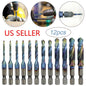 12Pcs 1/4" M3-M10 Hex Shank Composite HSS Metric Screw Thread Tap Drill Bits Set