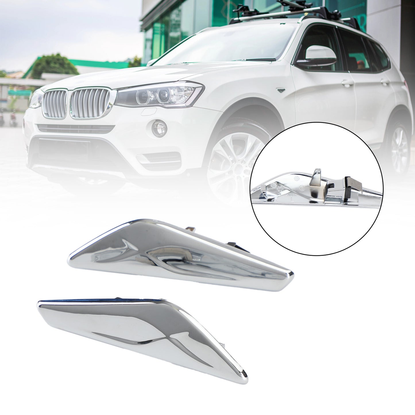 Pair Chrome Front Side Fender Trim Finisher 51117338569/570 For BMW F25 F26 X3