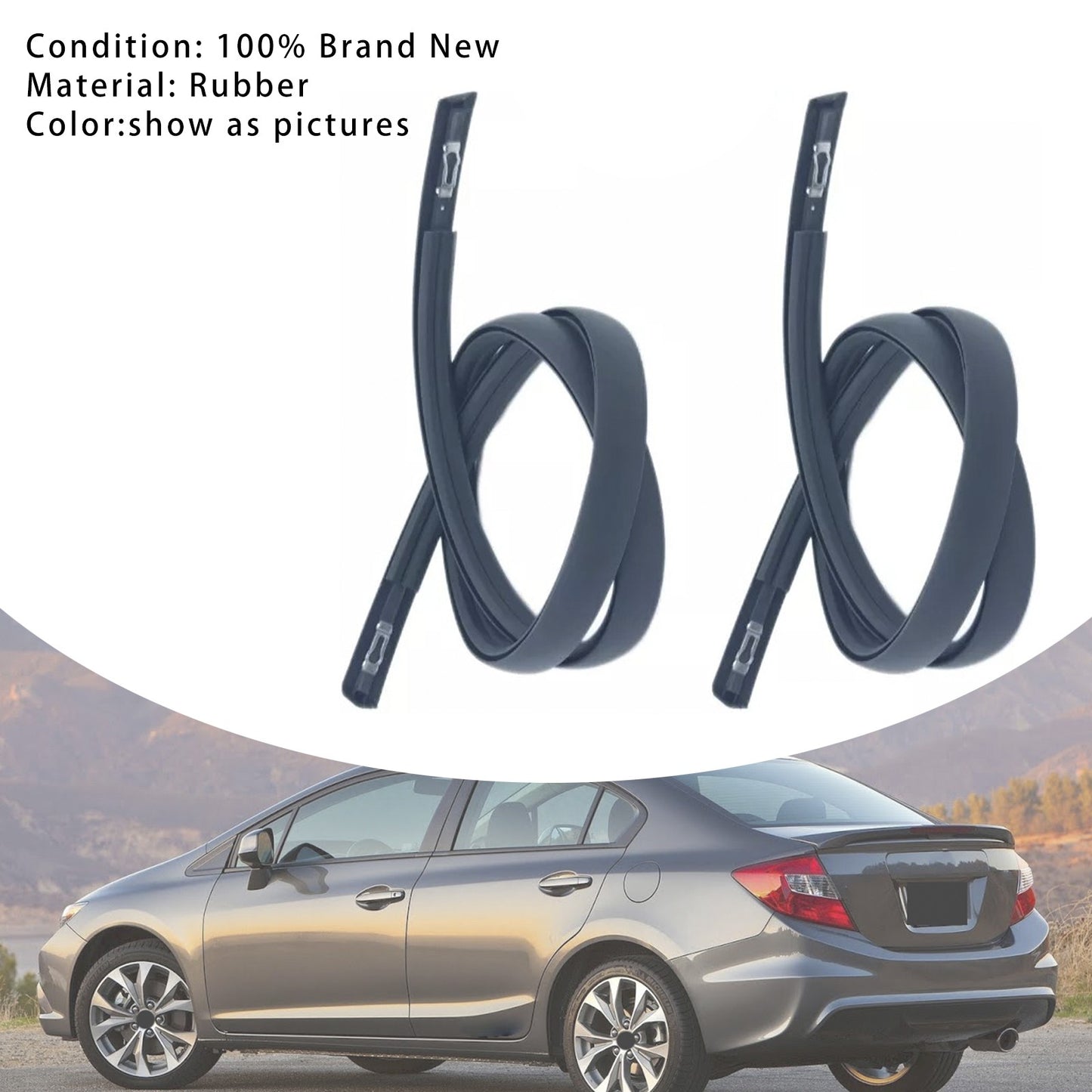 2PCS Roof Drip Molding Trim Left & Right Side Rubber For Civic Sedan 2012-2015