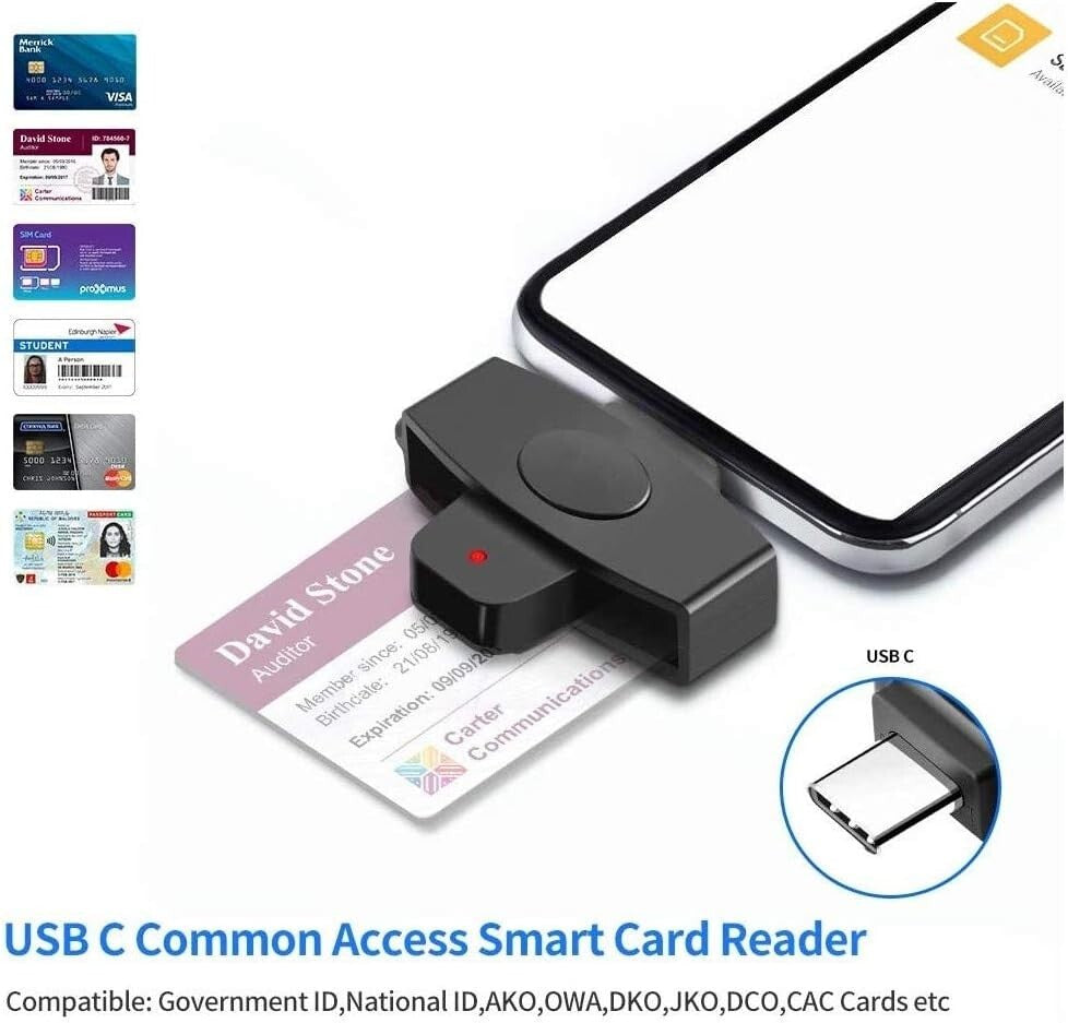USB C Smart Card Reader, DOD Military CAC Common Access-Bank, for Windows Mac OS