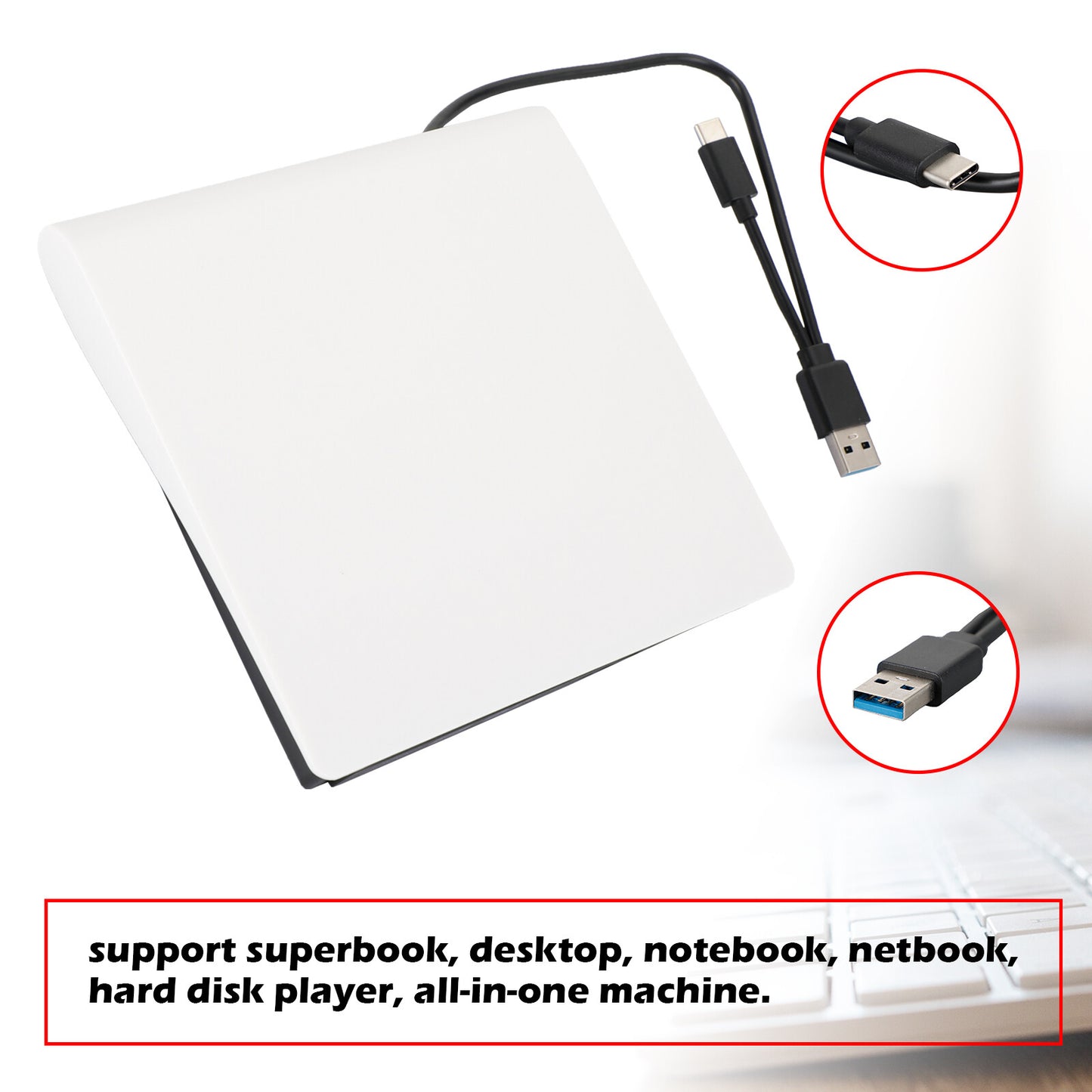 2 IN 1 USB&Type-c External  Disc Writer + Reader Burner for Mac Windows