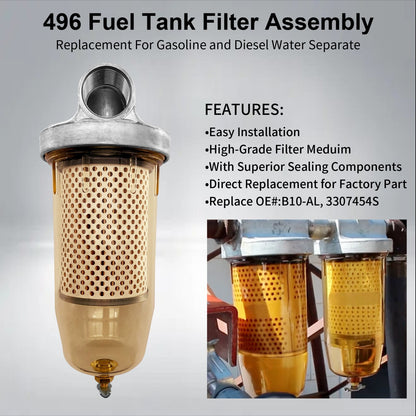 496 Fuel Transfer Tank Filter For Gasoline & Diesel Water Separate w/ 1" NPT Cap