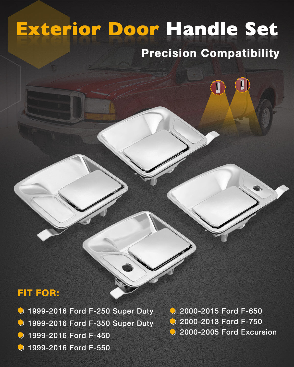 4Pcs Chrome Exterior Door Handle Set For 99-16 Ford F-250 F-350 Super Duty 79306