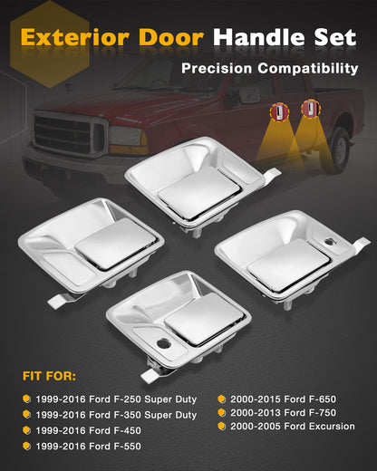 4Pcs Chrome Exterior Door Handle Set For 99-16 Ford F-250 F-350 Super Duty 79306