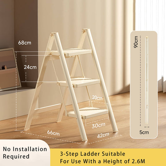 Solid Spare Stepladder, 3 Tiers, Foldable, Aluminum, Ladder, Load Capacity 330.7 lbs
