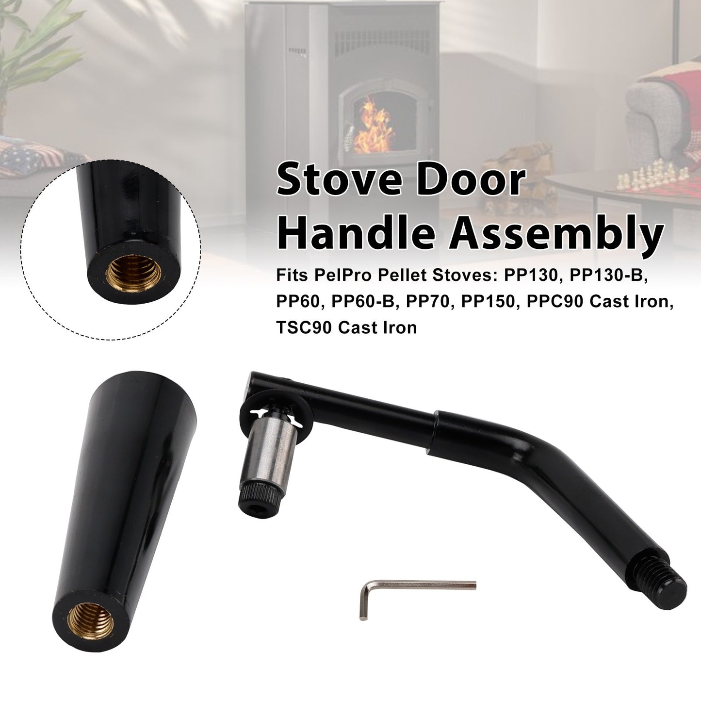 Threaded Door Handle Assembly for PelPro Stoves PP60 PP70 PP130、150 PPC90 TSC90