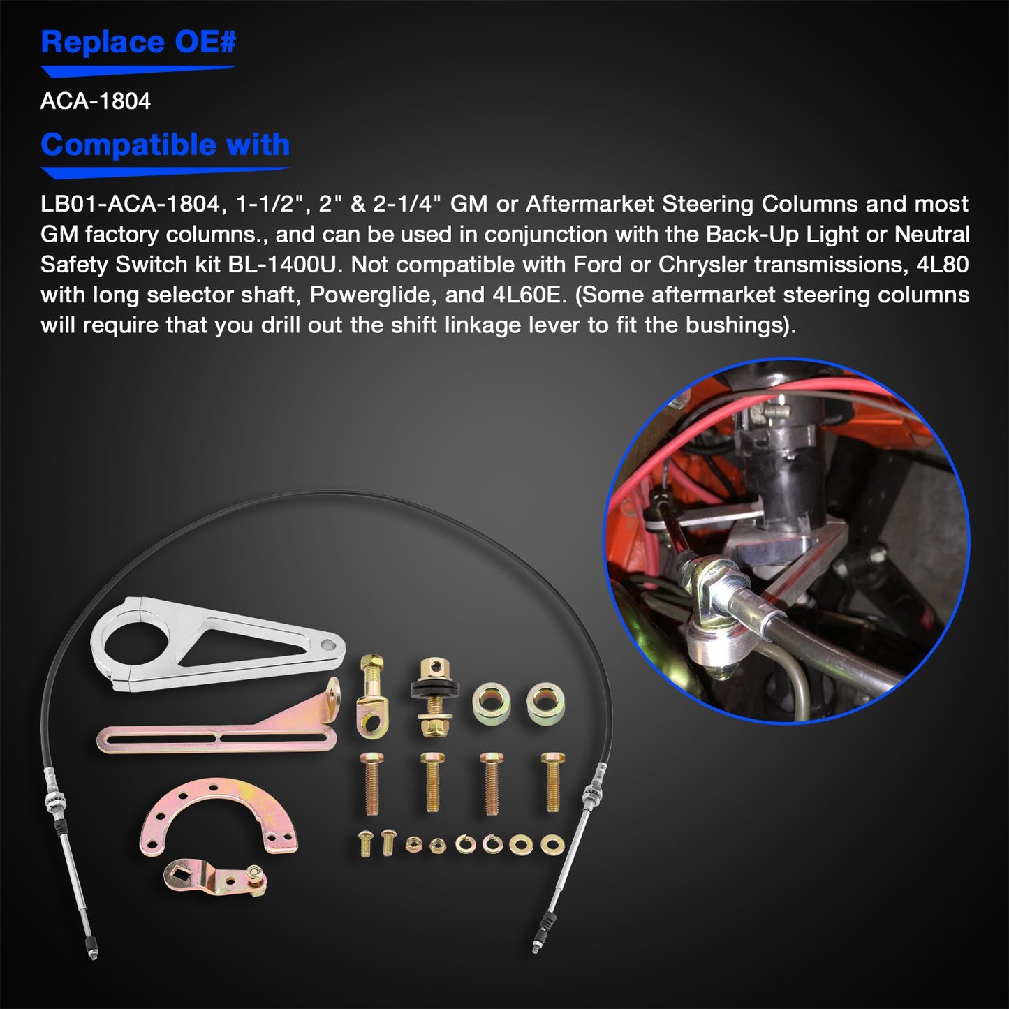 2" Aftermarket Transmission Cable Column Shift Linkage Kit For GM TH350 ACA-1804