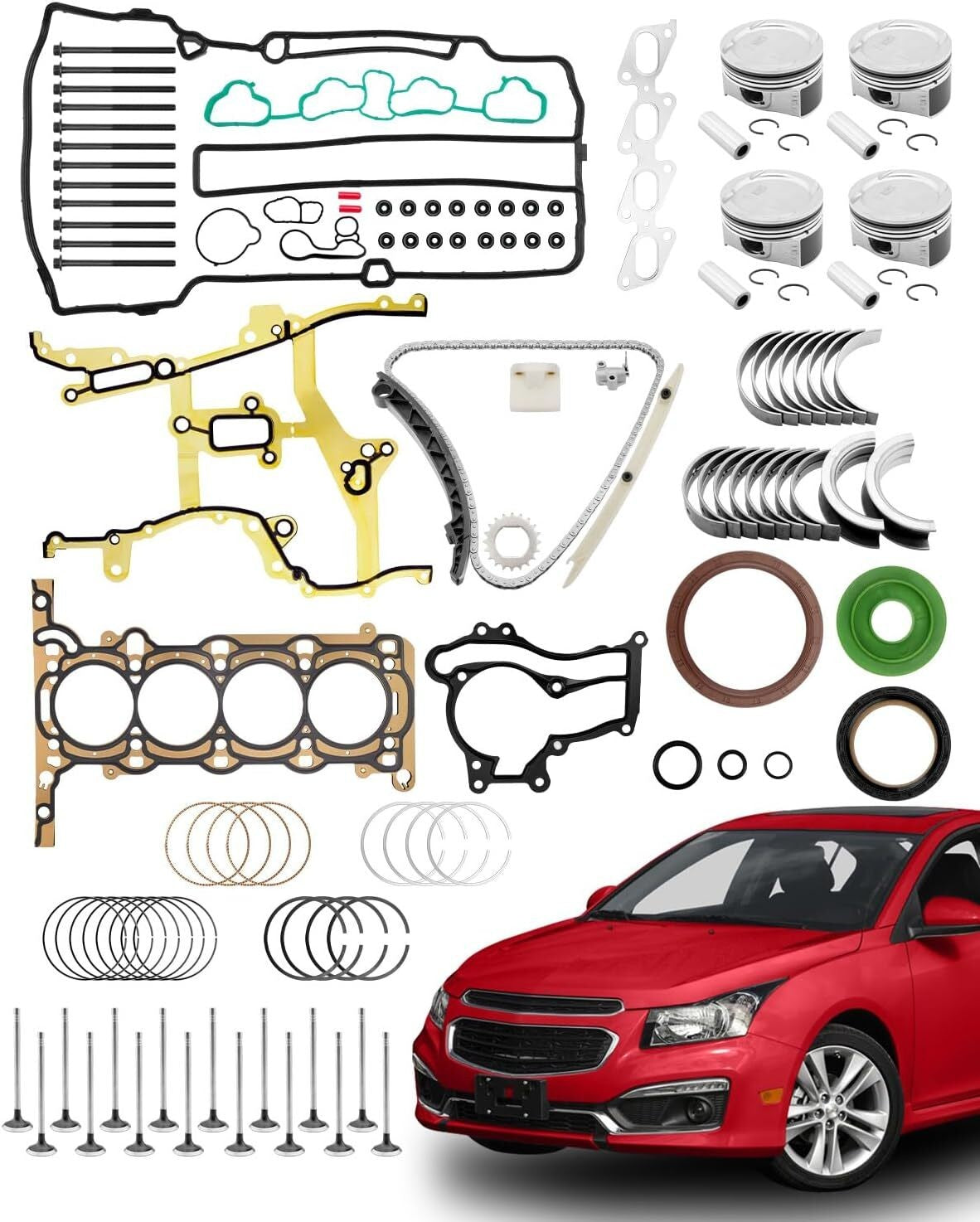 Head Gasket Piston Rings Timing Chain Kit For 11-16 Chevy Sonic Cruze Buick 1.4L